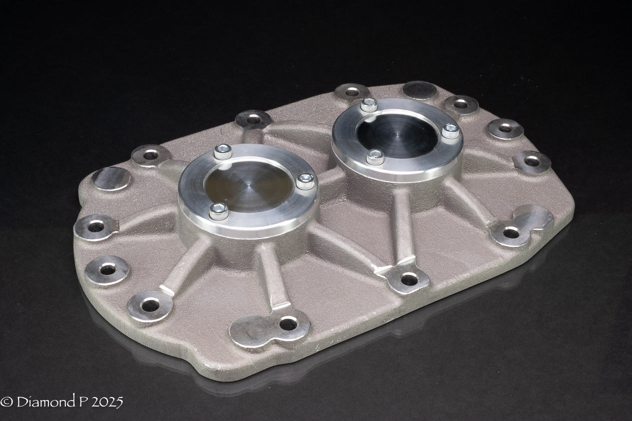 NOSTALGIA DPI 671 & 871 REAR BEARING PLATE ASSEMBLY A356.2-T6 W/ SHOT BLAST FINISH WITH BLANK CAPS