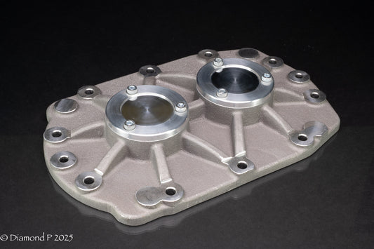 NOSTALGIA DPI 671 & 871 REAR BEARING PLATE ASSEMBLY A356.2-T6 W/ SHOT BLAST FINISH WITH BLANK CAPS