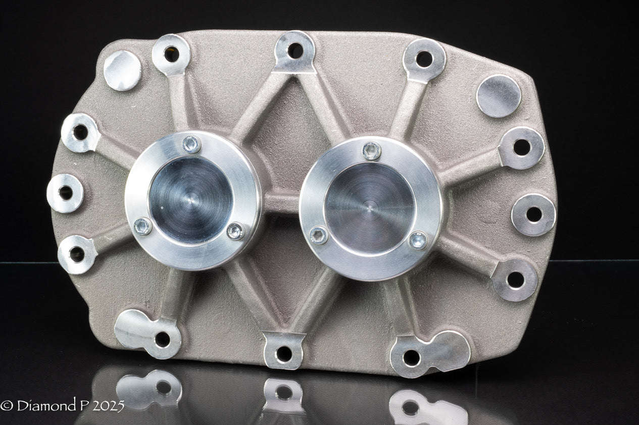 NOSTALGIA DPI 671 & 871 REAR BEARING PLATE ASSEMBLY A356.2-T6 W/ SHOT BLAST FINISH WITH BLANK CAPS