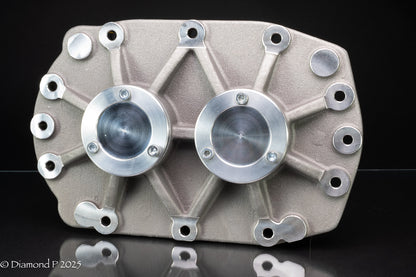 NOSTALGIA DPI 671 & 871 REAR BEARING PLATE ASSEMBLY A356.2-T6 W/ SHOT BLAST FINISH WITH BLANK CAPS